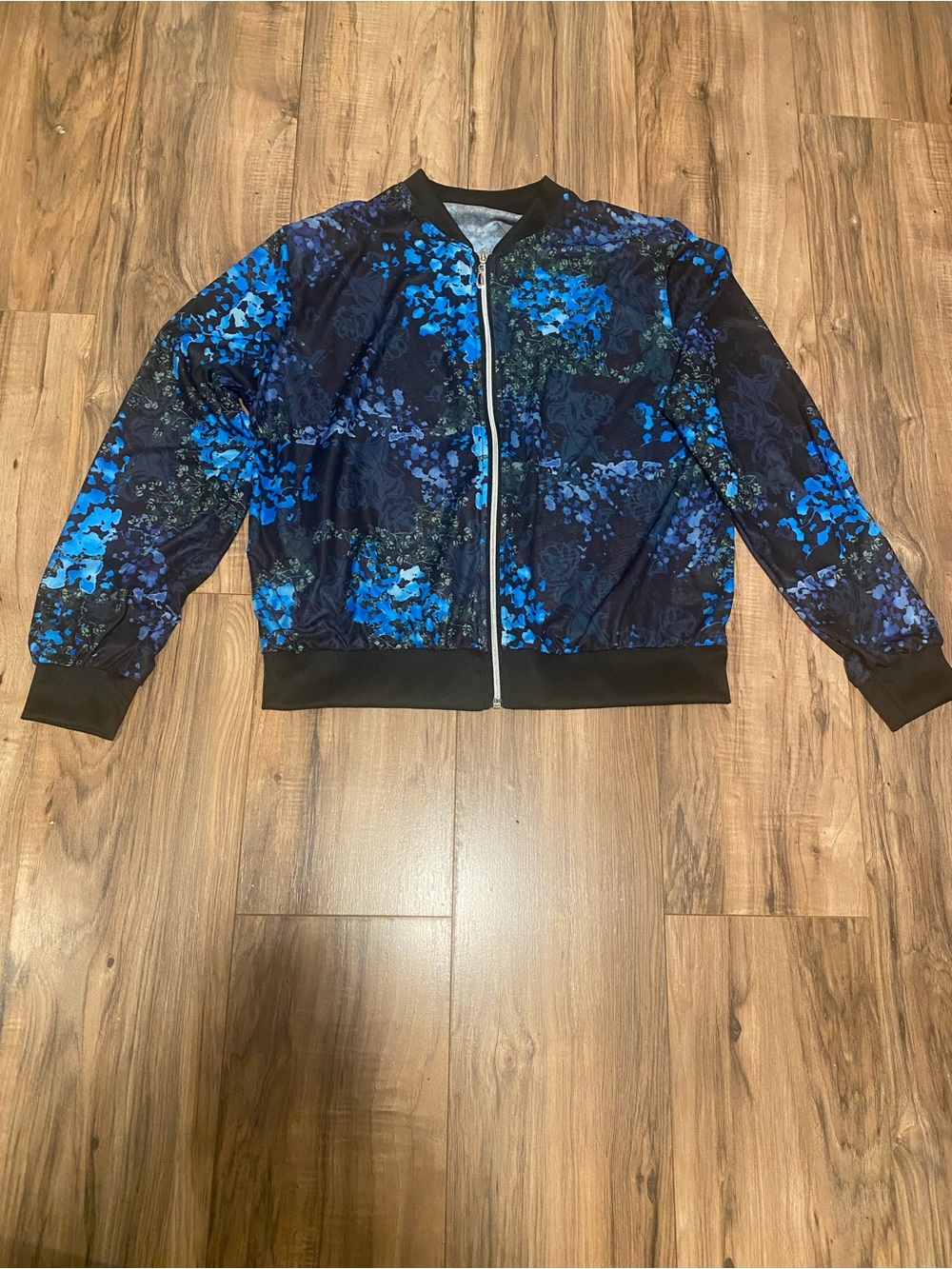 Women’s Lightweight Blue Floral Bomber Jacket XL
